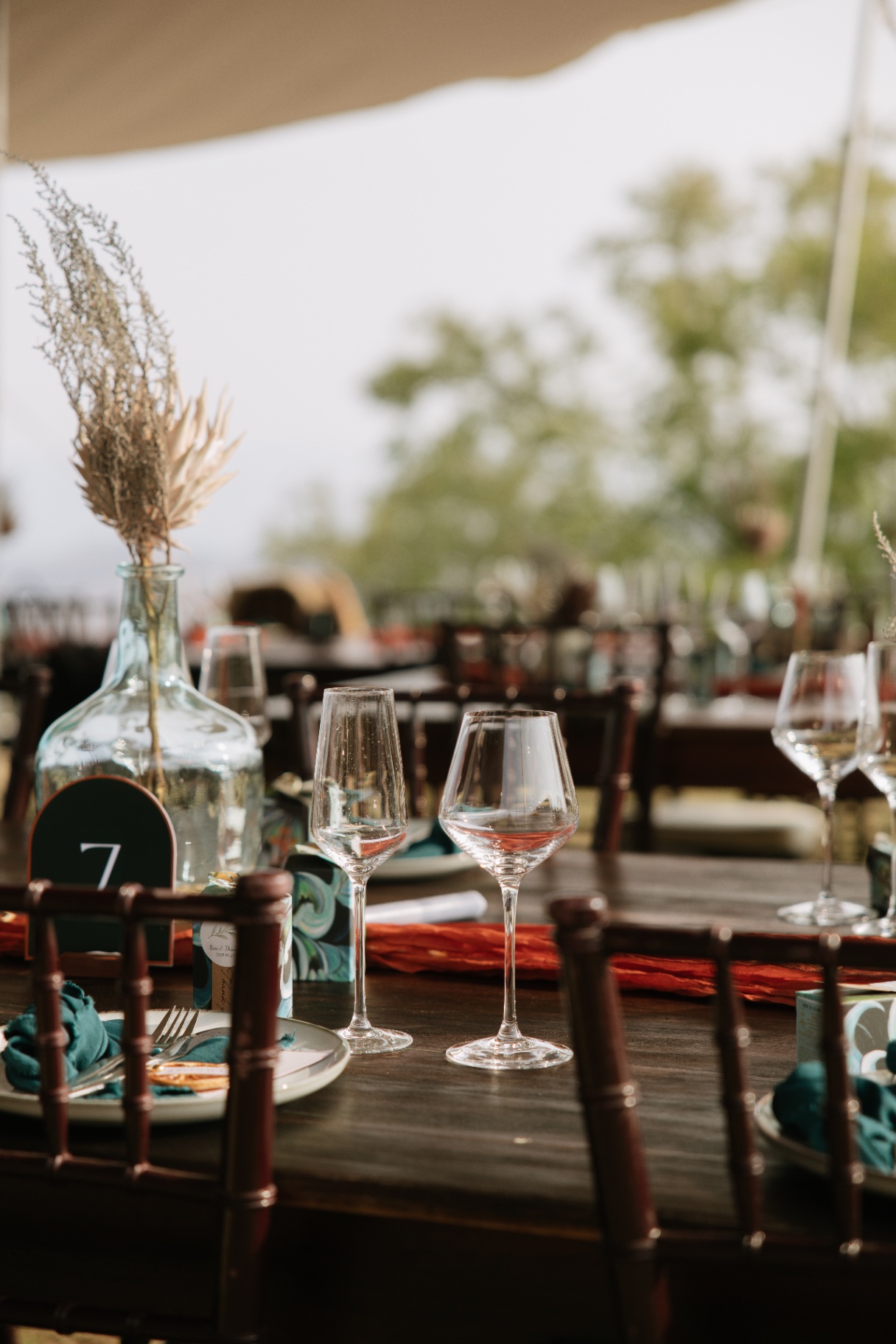 Place setting beneath the reception tent
