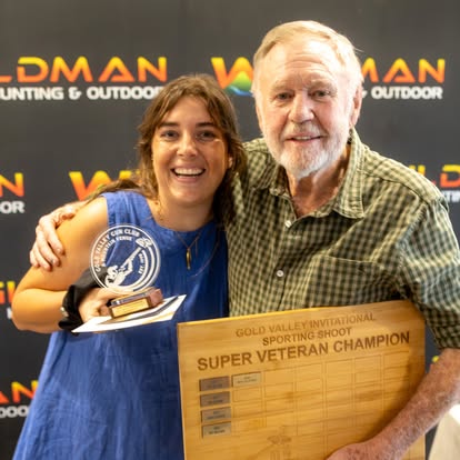Super Veteran Champion with plaque at a Gold Valley shoot