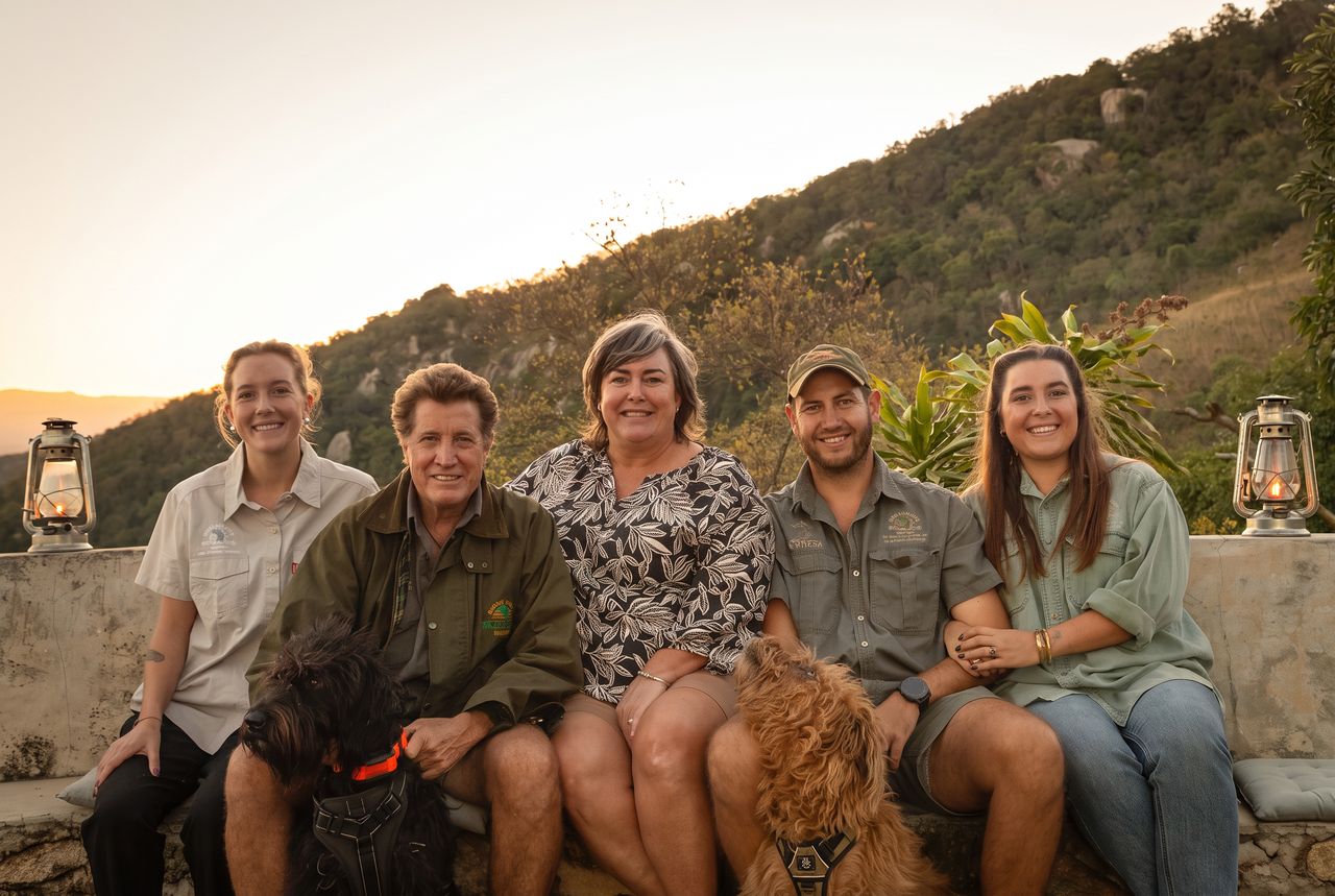 The Greeff family and Gold Valley Mountain Venue team at sunset in the Lowveld